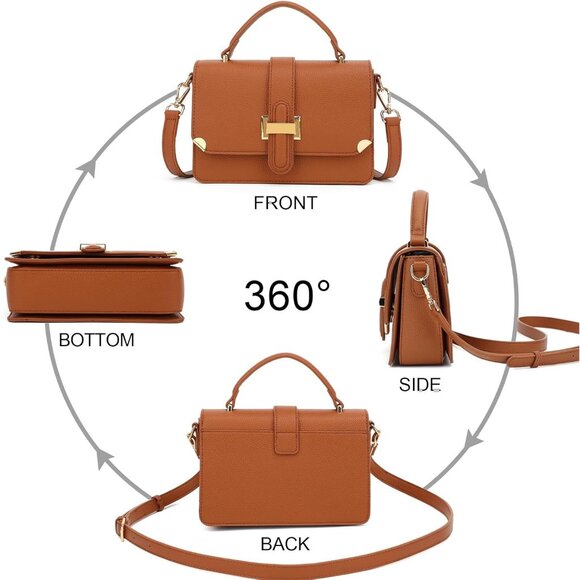 Women's B-brown Leather Satchel Small Classy Crossbody Bag Purse Fashion Handbag - Picture 6 of 7